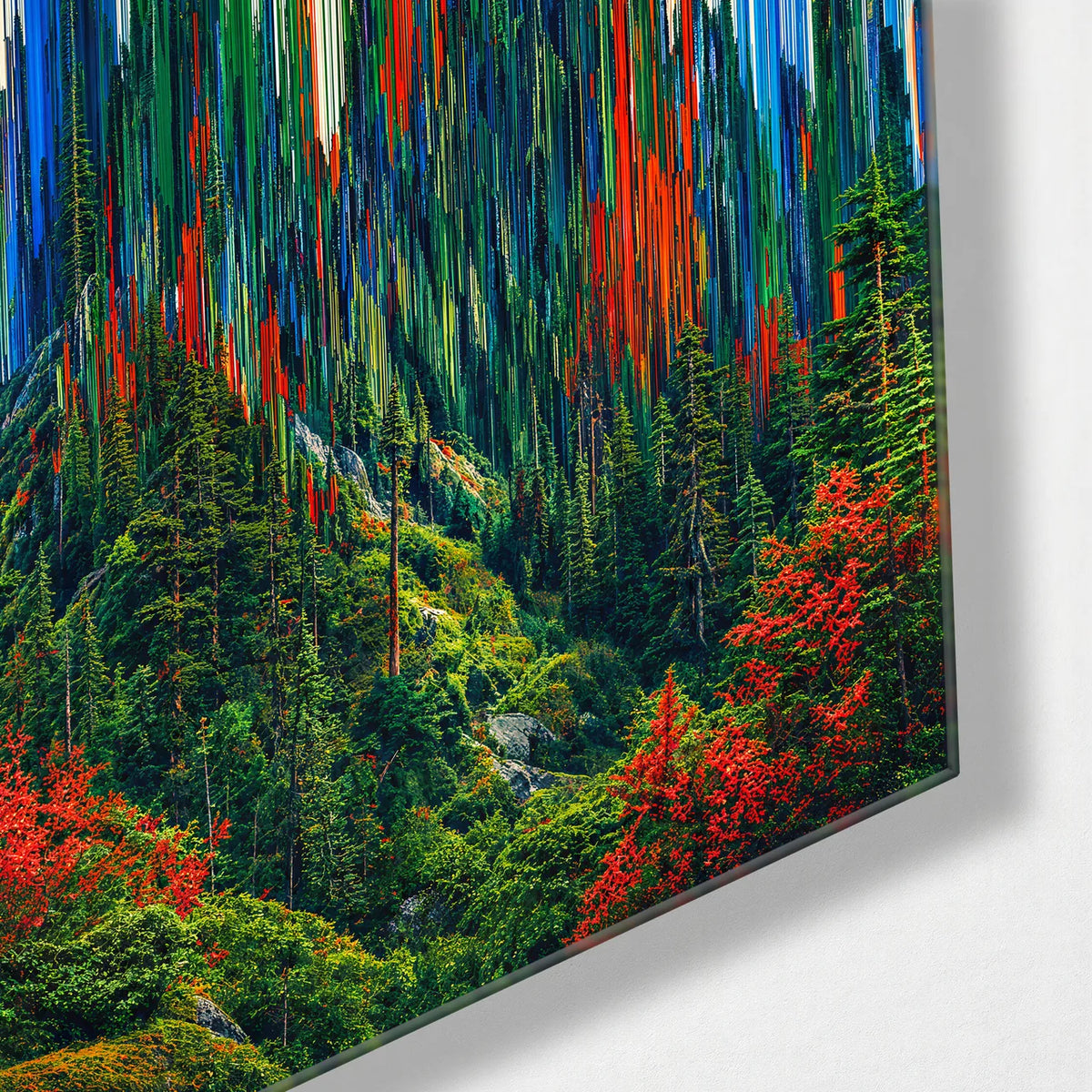 Forest into Colour — corner detail of glass wall art