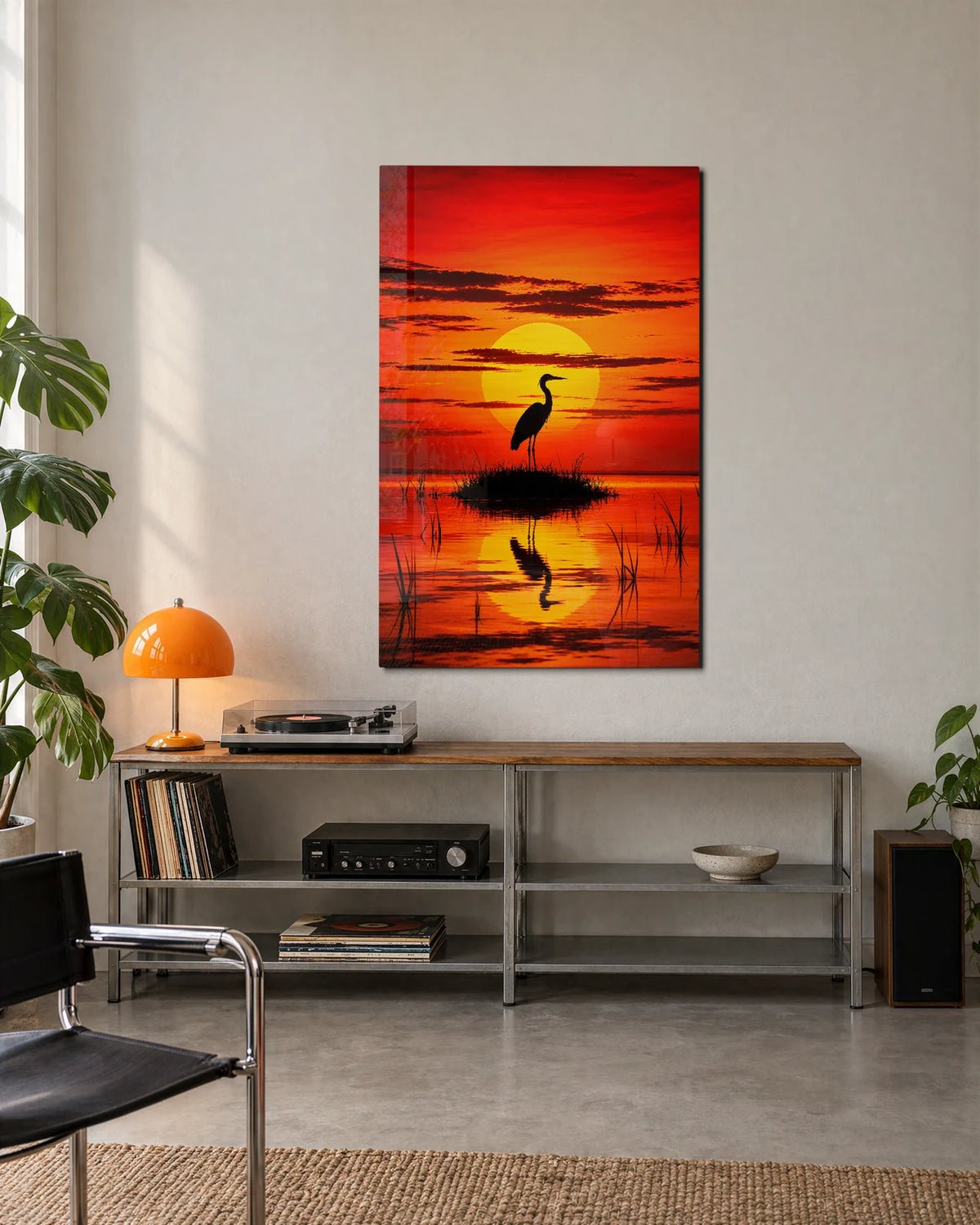 Heron at Sundown — shown in a living space