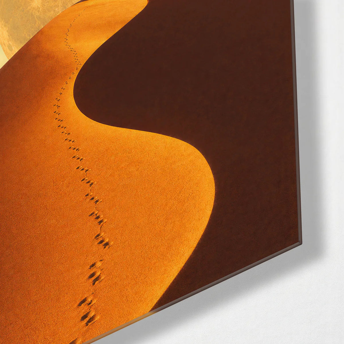 Footsteps to the Moon — corner detail of glass wall art