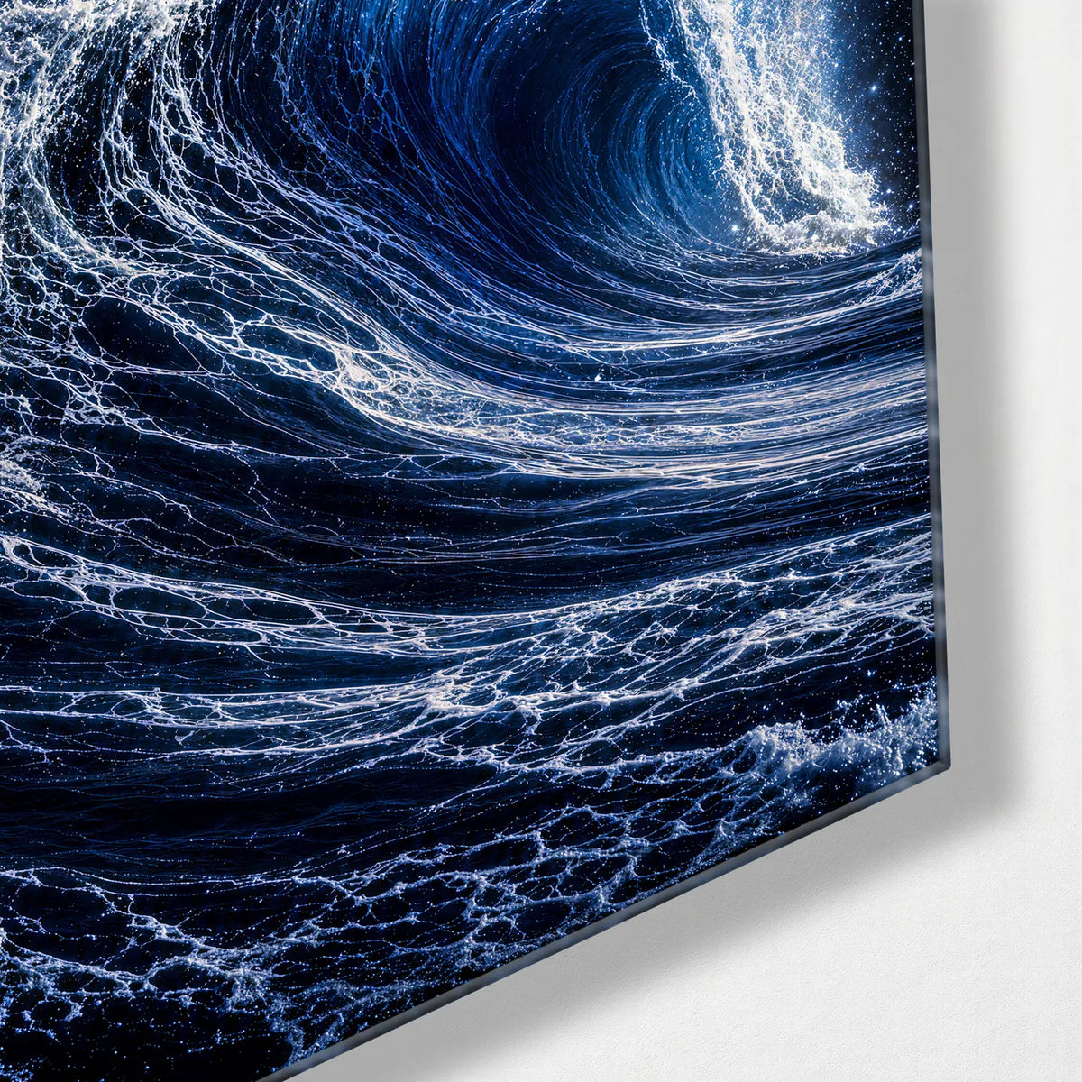 The Night Wave — corner detail of glass wall art