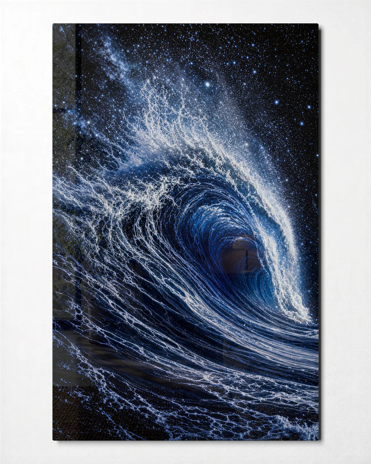 The Night Wave — front view of glass wall art
