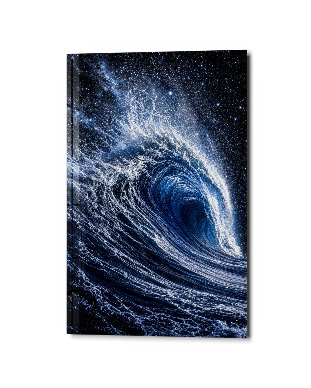 The Night Wave — studio view of glass wall art