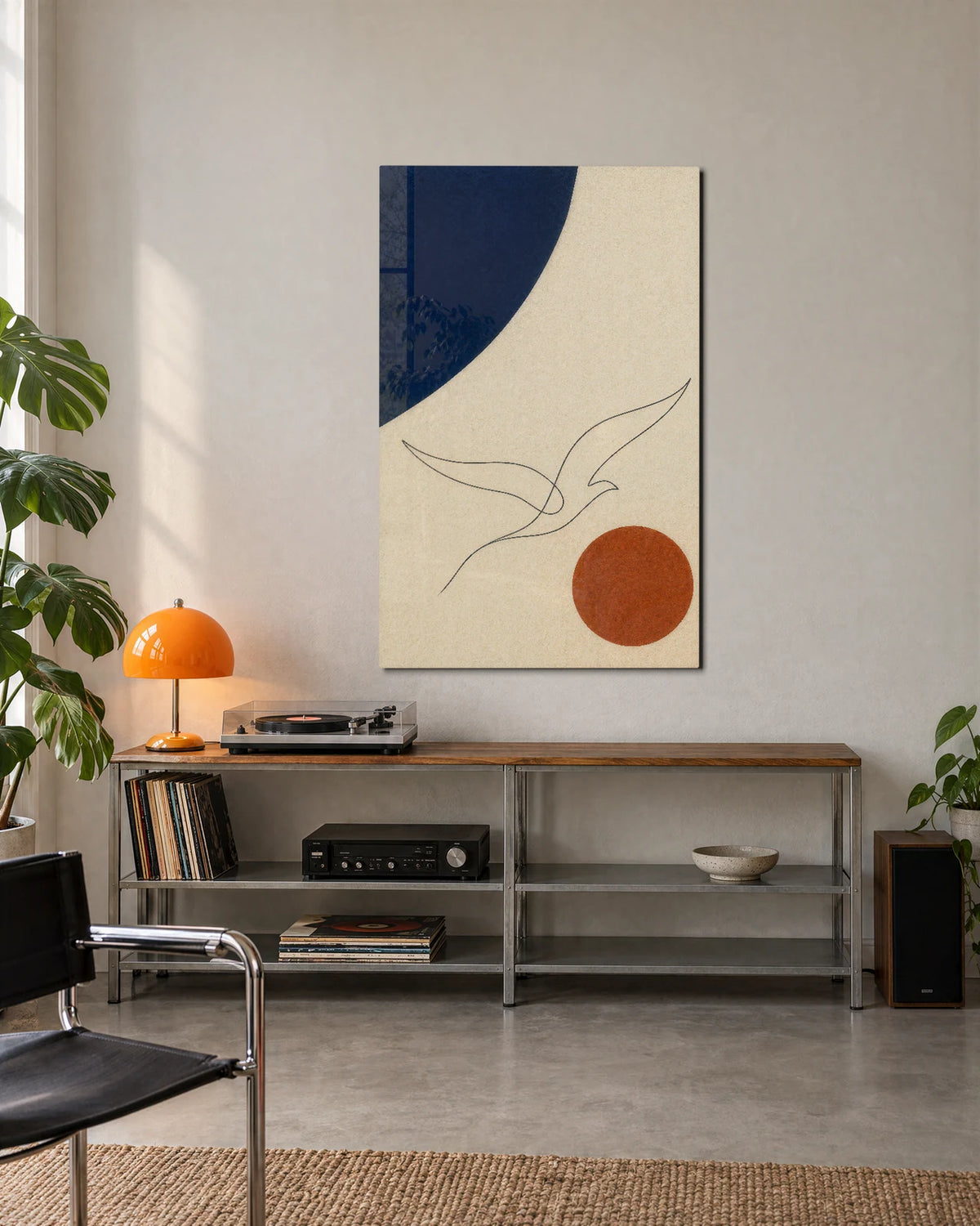 Bird between Circles — shown in a living space