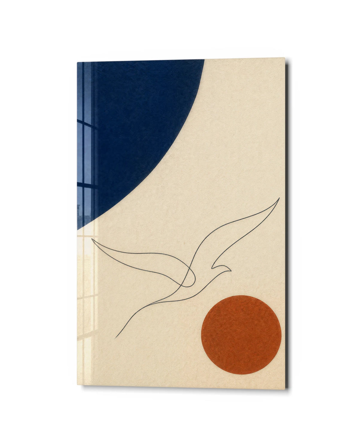 Bird between Circles — studio view of glass wall art