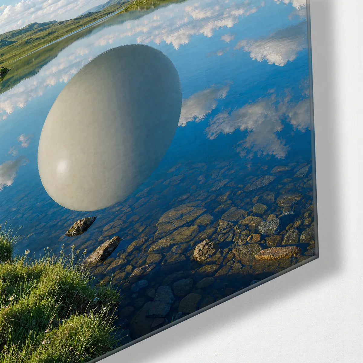 A Sphere Above Stillness — corner detail of glass wall art