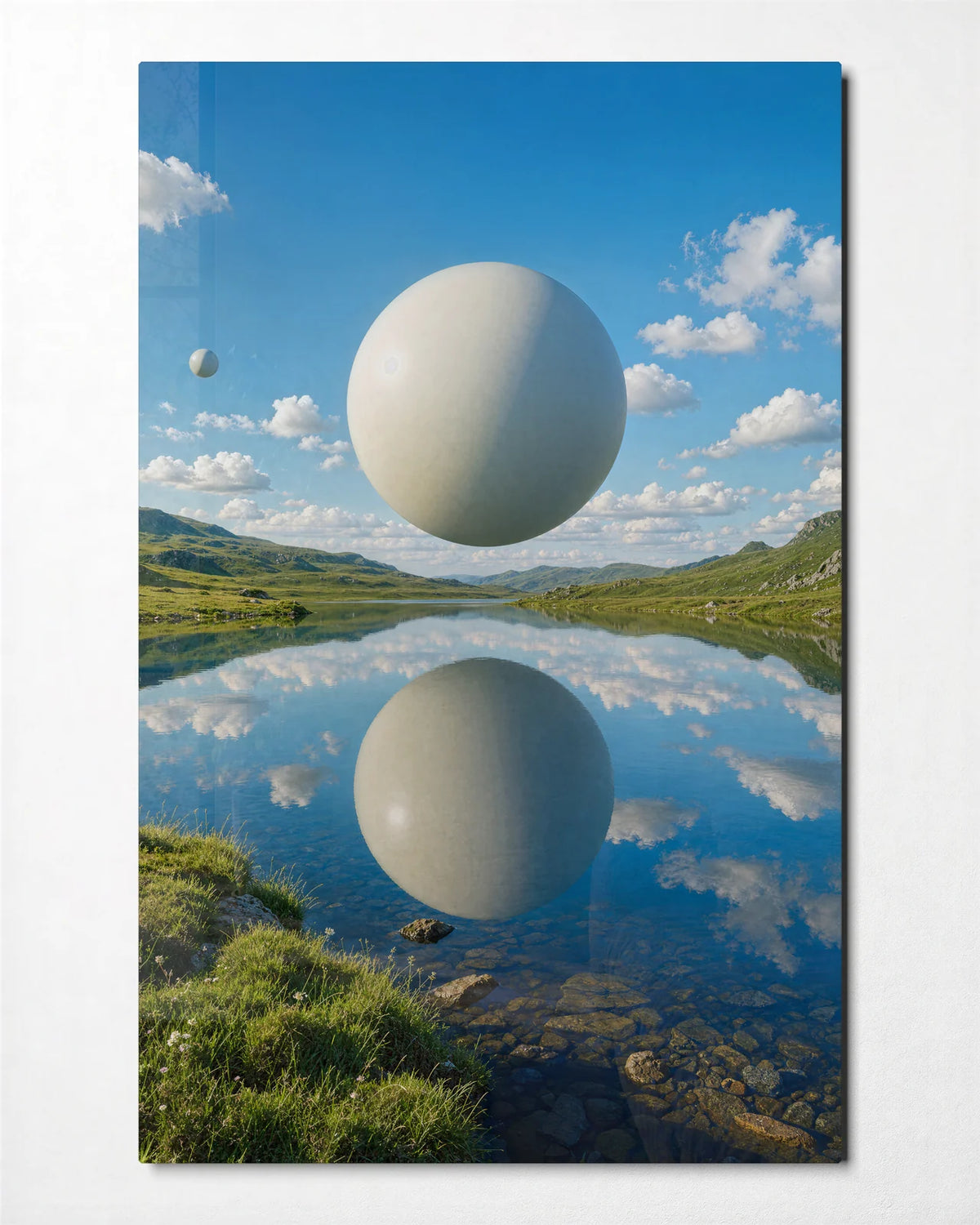 A Sphere Above Stillness — front view of glass wall art