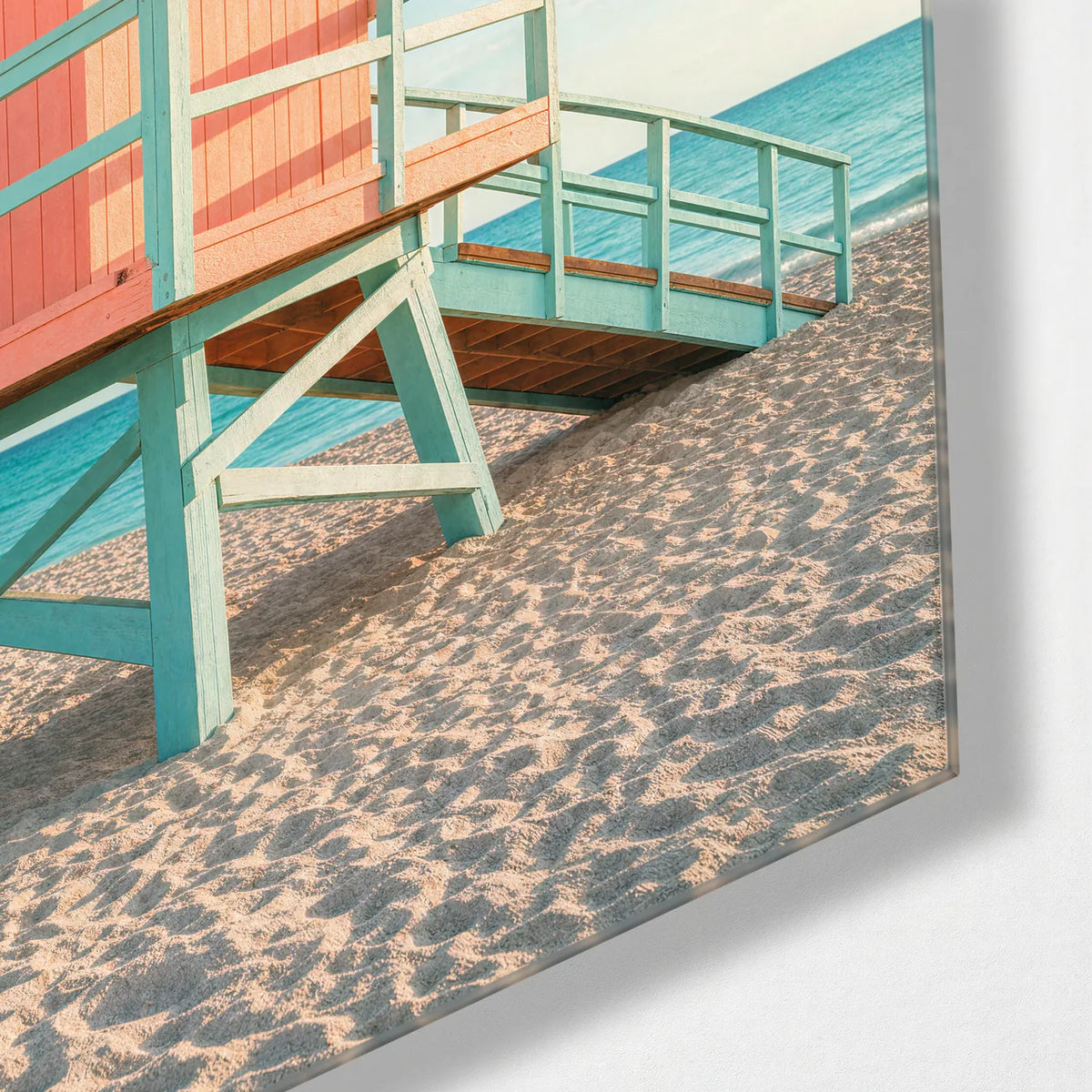 Beach Hut Morning — corner detail of glass wall art