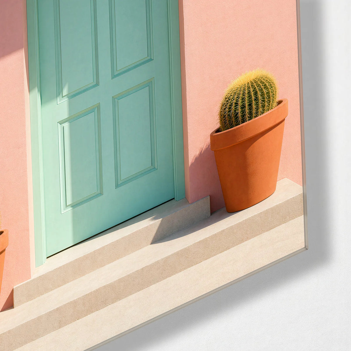 Mint at the Door — corner detail of glass wall art