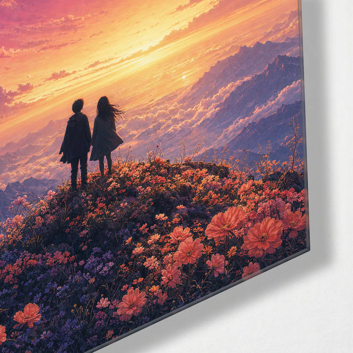A World for Two — corner detail of glass wall art