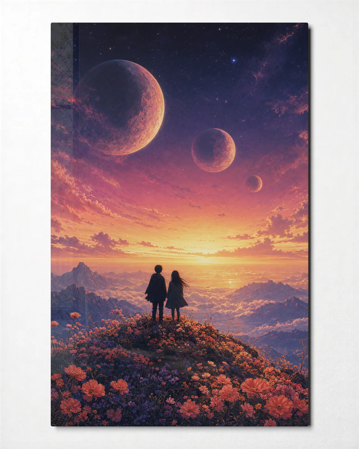 A World for Two — front view of glass wall art