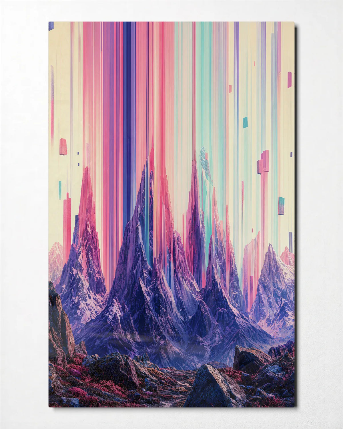 Mountains into Stripes — front view of glass wall art