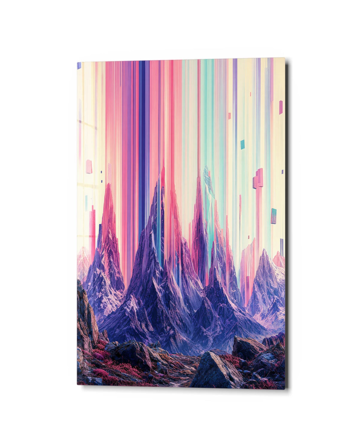 Mountains into Stripes — studio view of glass wall art