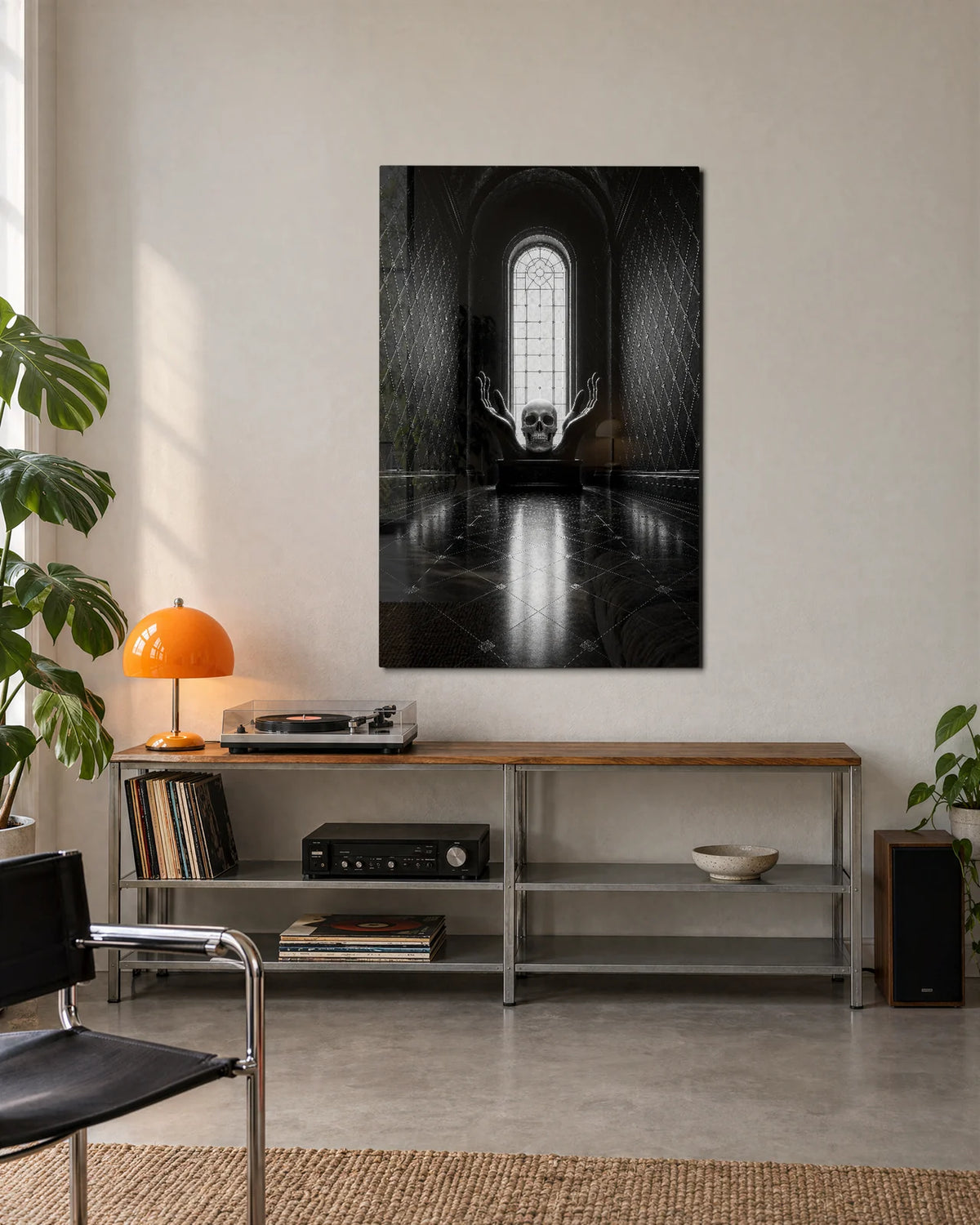 Skull at the Window — shown in a living space