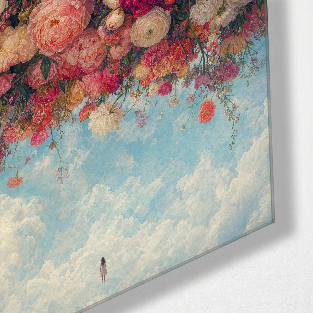 Under a Flower Sky — corner detail of glass wall art