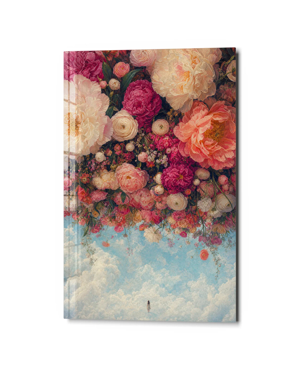 Under a Flower Sky — studio view of glass wall art