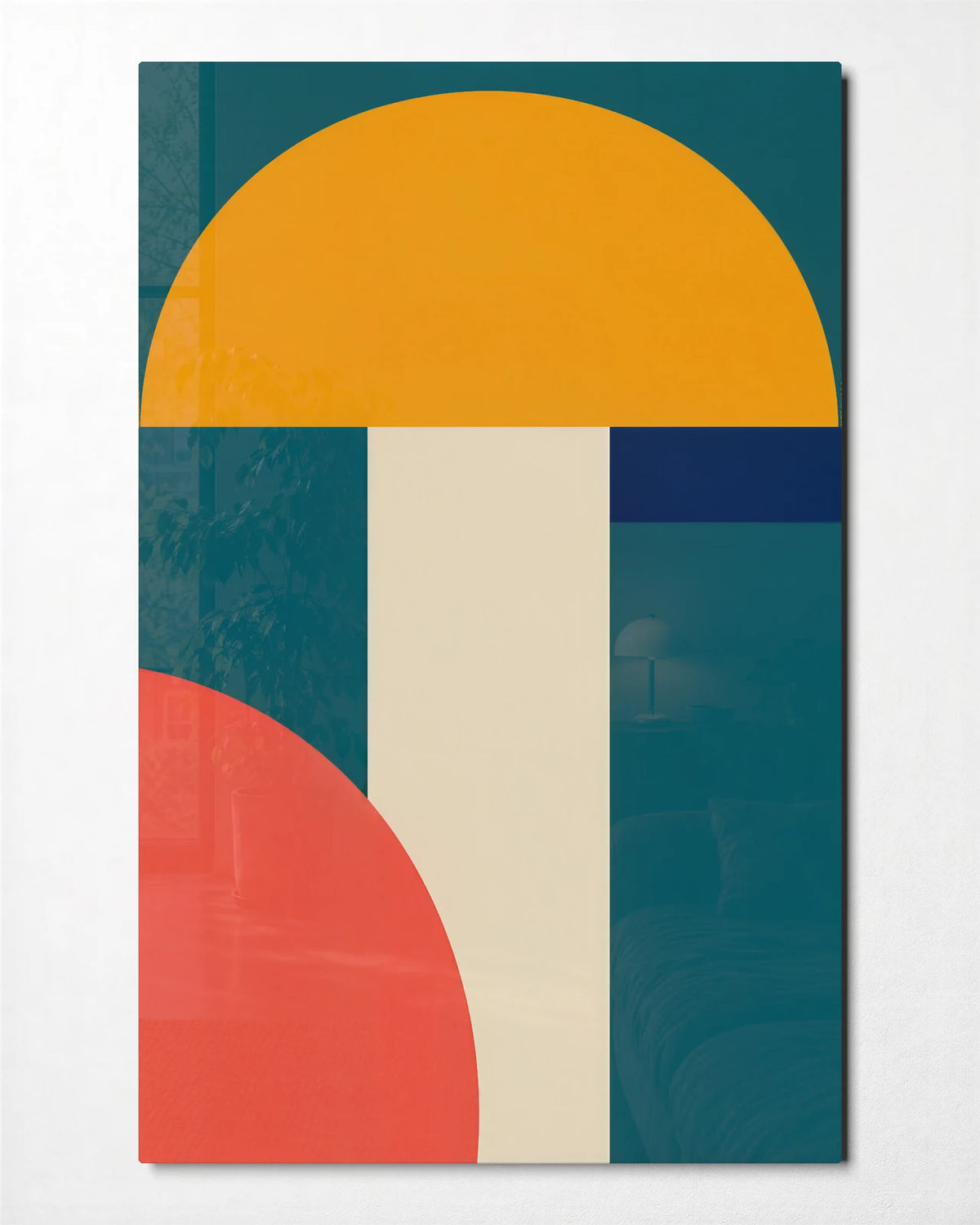 Sun and Column — front view of glass wall art