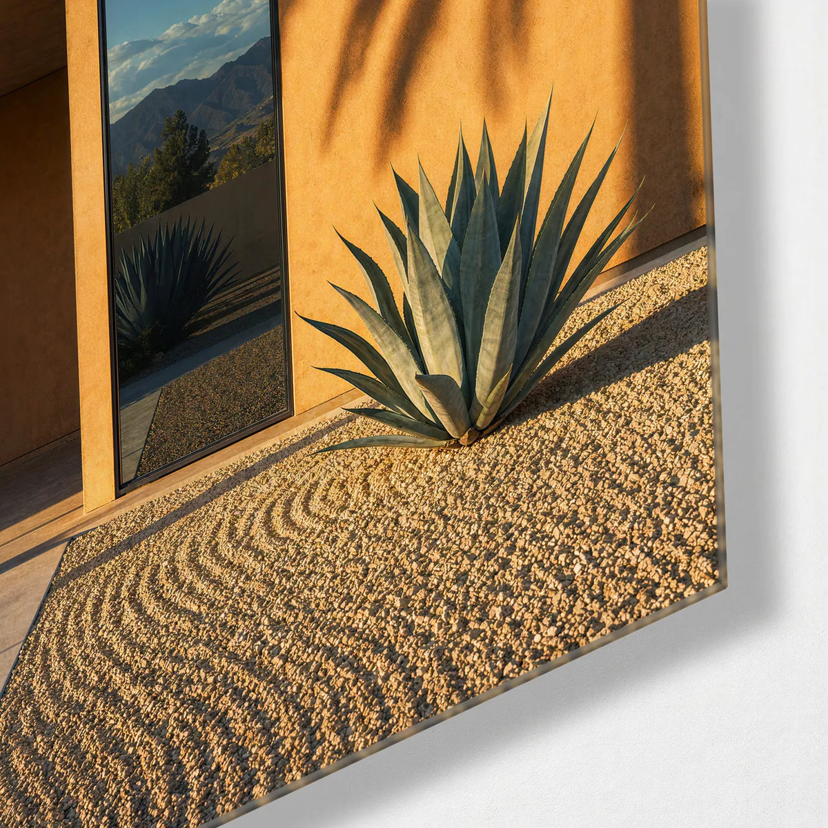 Desert Courtyard — corner detail of glass wall art