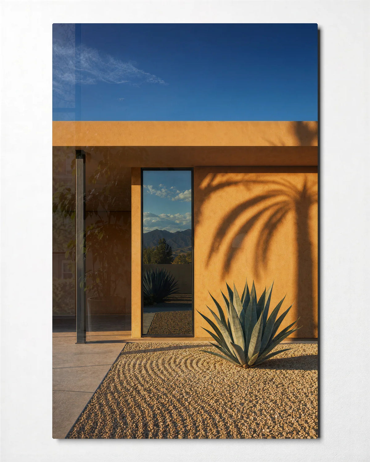 Desert Courtyard — front view of glass wall art