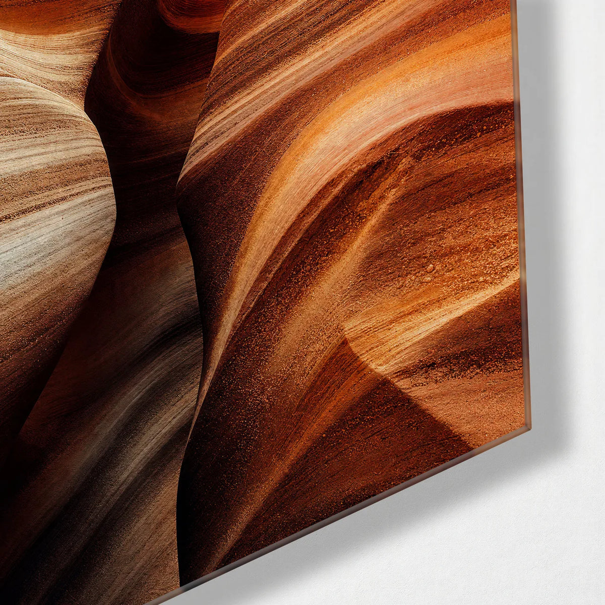 Sandstone Fold — corner detail of glass wall art