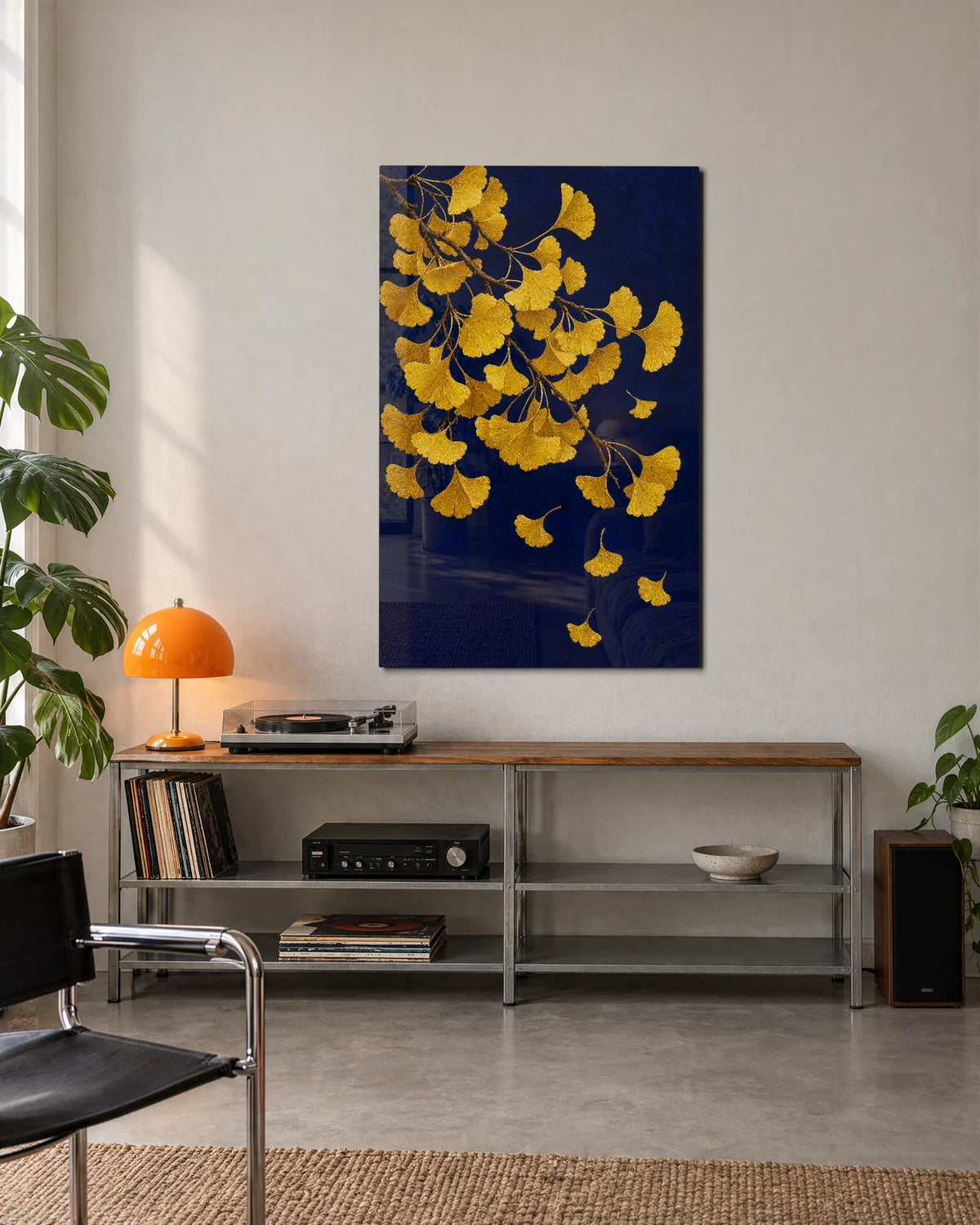 Gold Leaves Blue Ground — shown in a living space