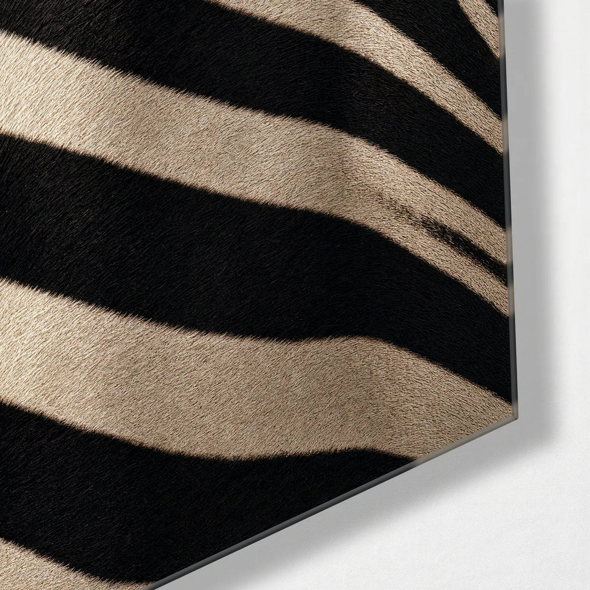 Zebra Close — corner detail of glass wall art