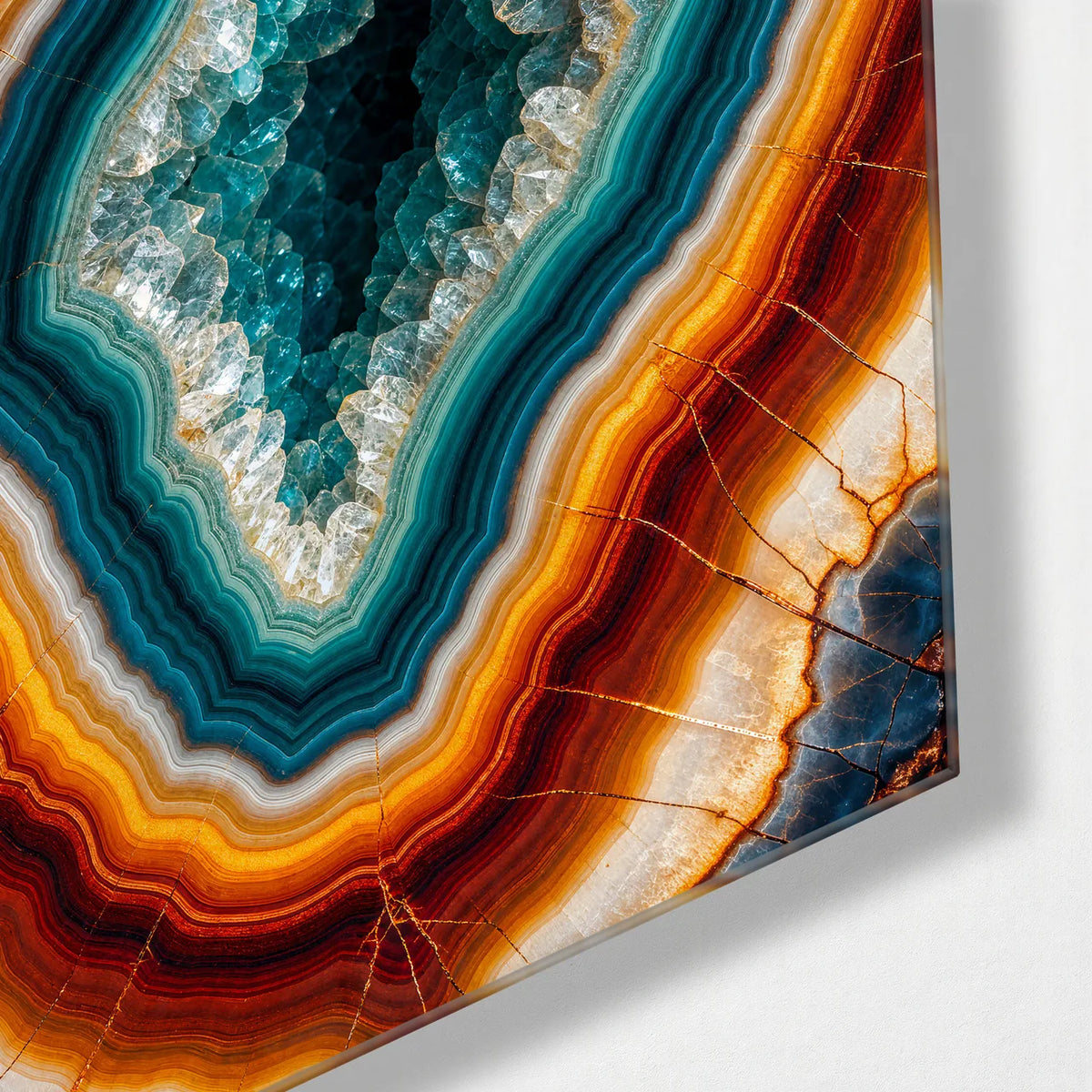 Inside the Geode — corner detail of glass wall art