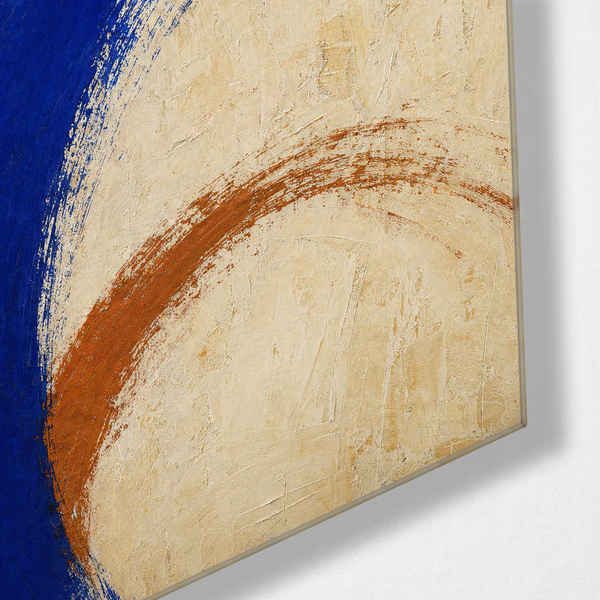 Cobalt Sweep — corner detail of glass wall art