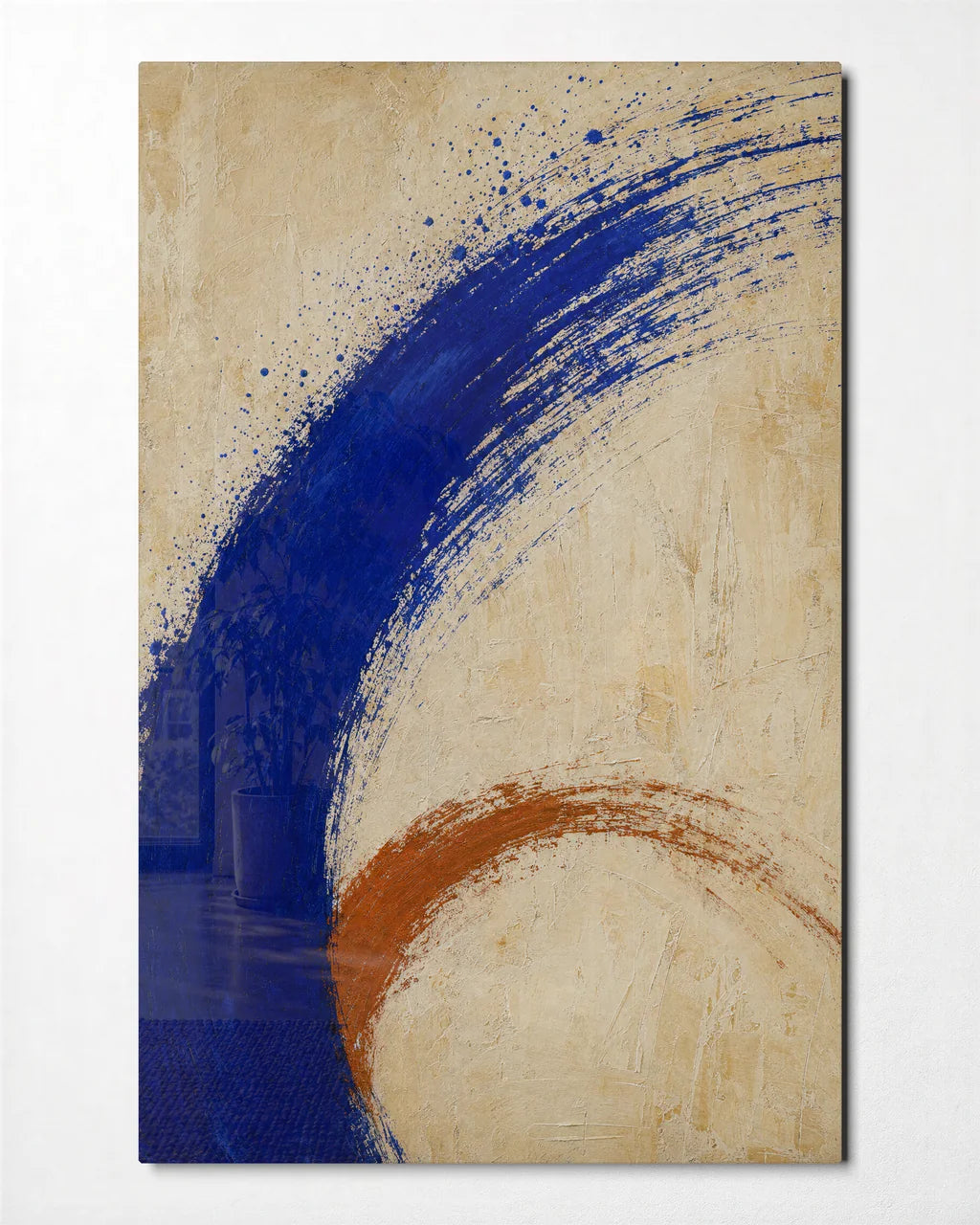 Cobalt Sweep — front view of glass wall art