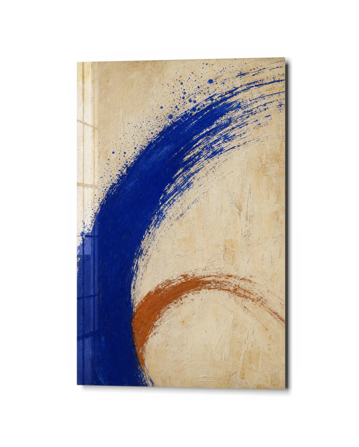Cobalt Sweep — studio view of glass wall art