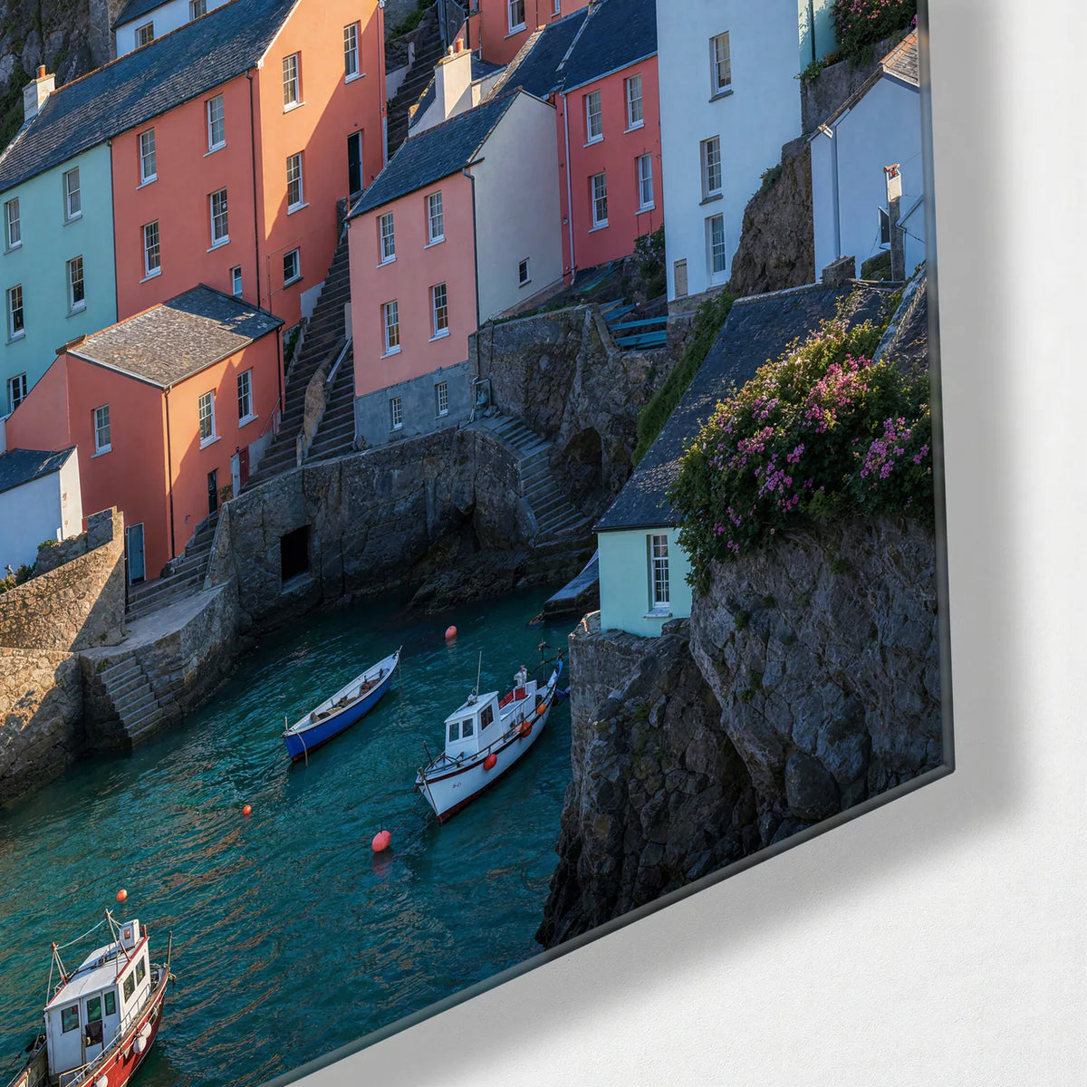 Harbour in Pastels — corner detail of glass wall art