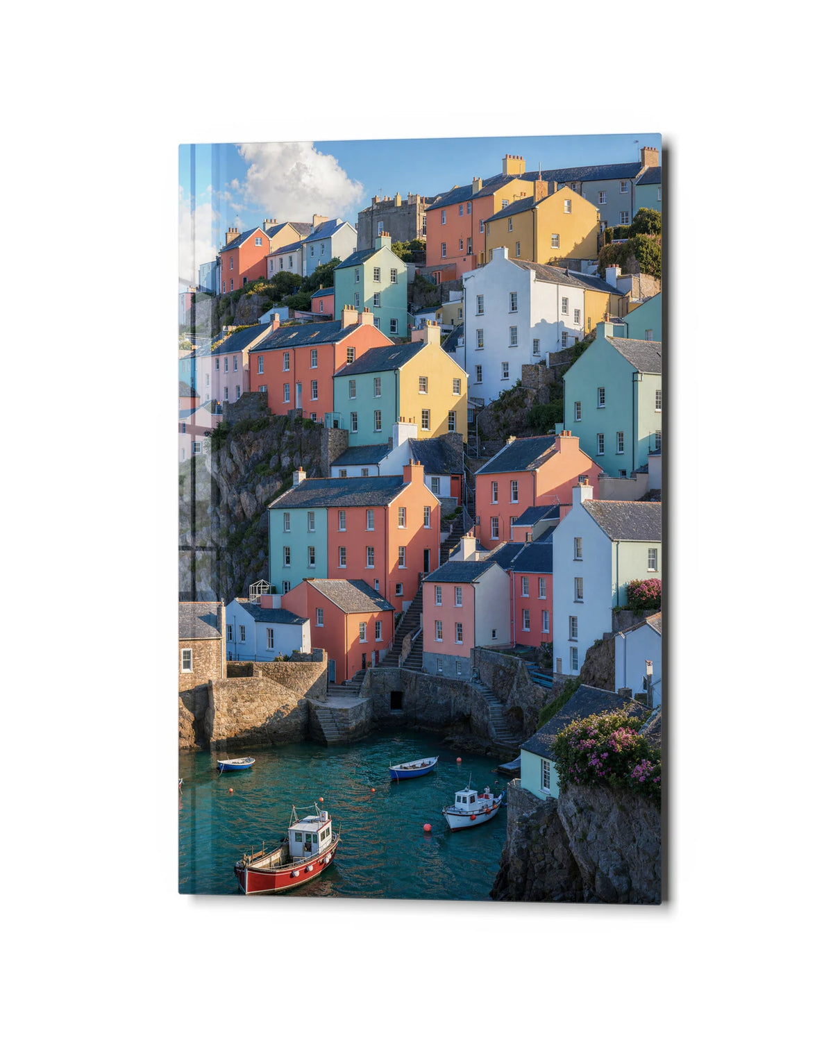 Harbour in Pastels — studio view of glass wall art