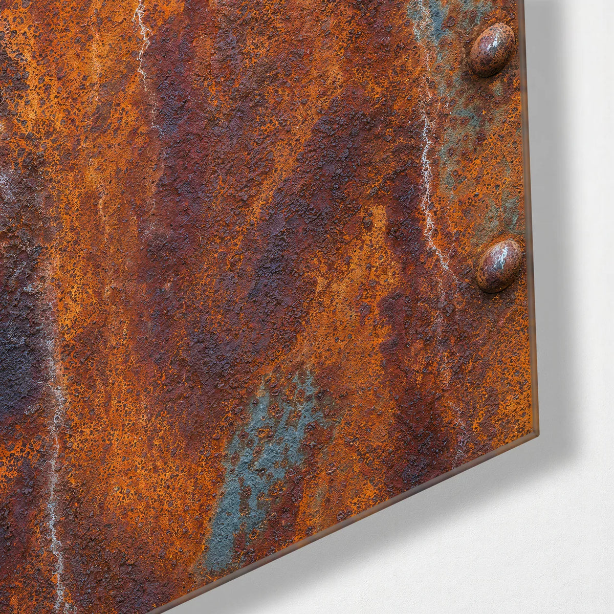Weathered Orange — corner detail of glass wall art