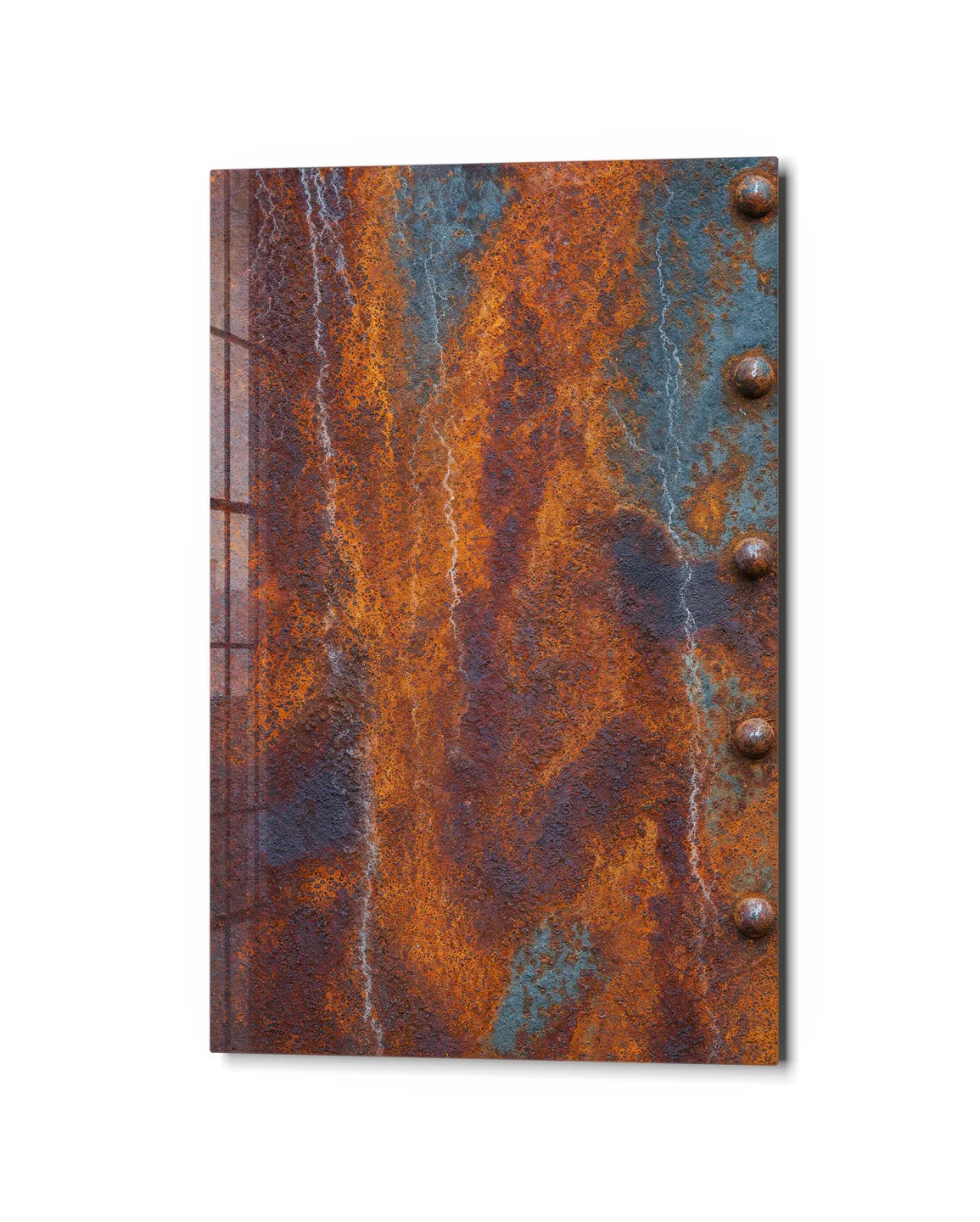 Weathered Orange — studio view of glass wall art
