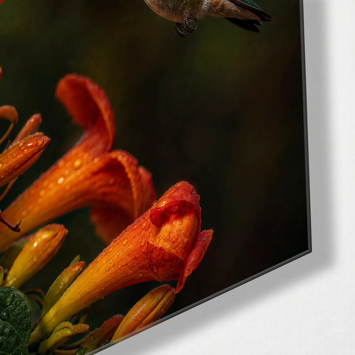 At the Orange Flower — corner detail of glass wall art