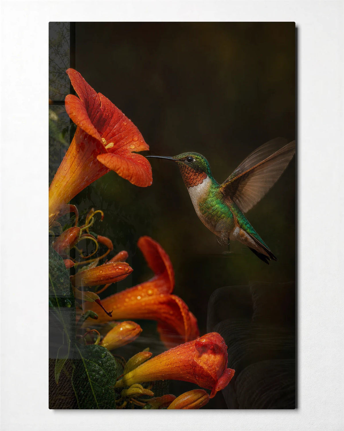 At the Orange Flower — front view of glass wall art