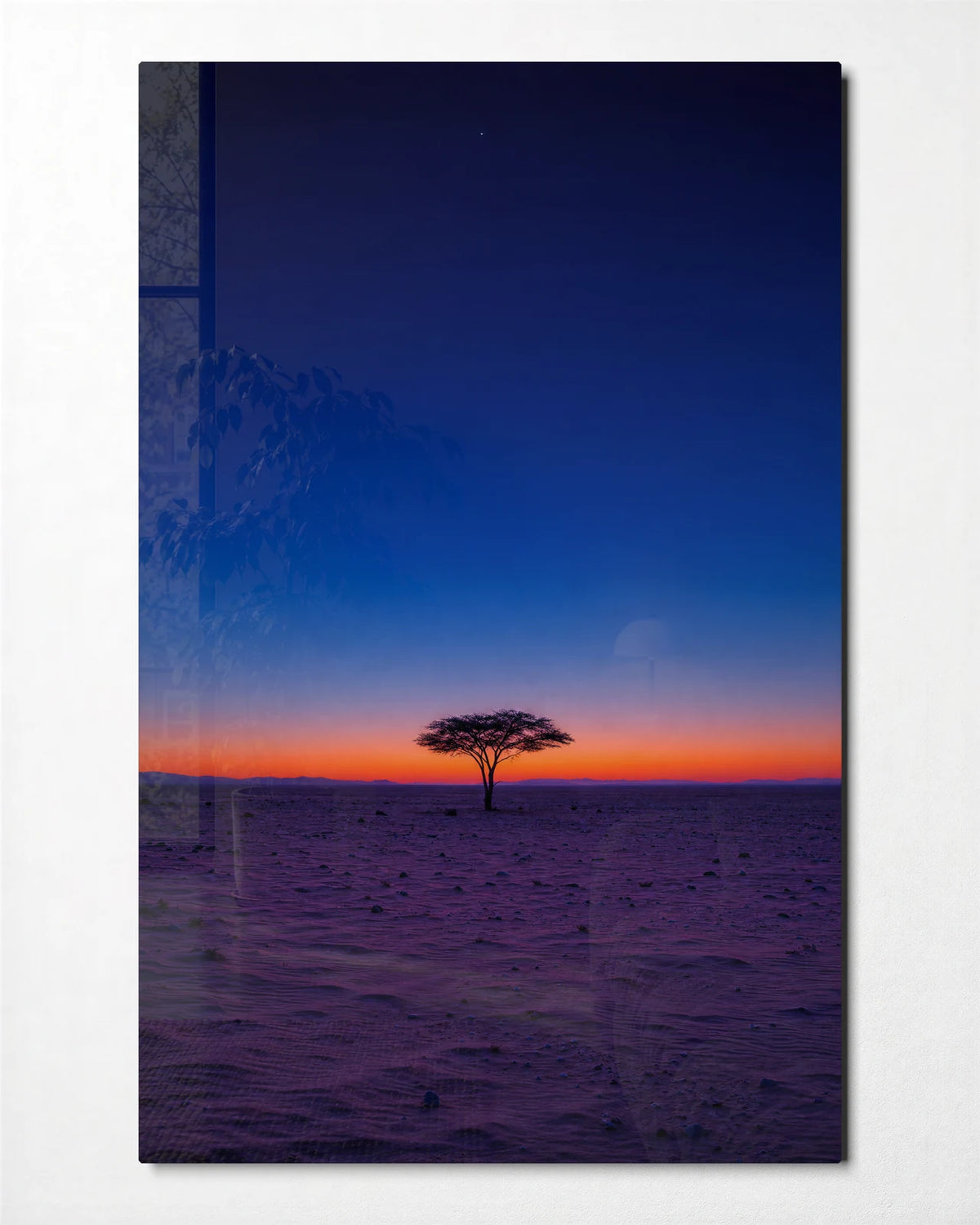One Tree Last Light — front view of glass wall art