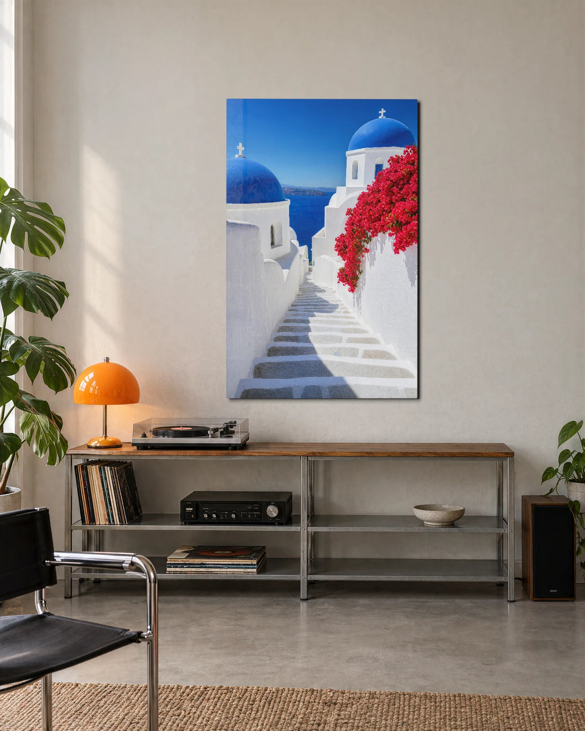 Blue Domes Red Blossom — shown in a living space