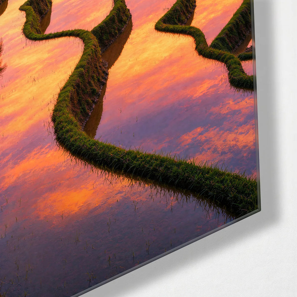 Terraces at Sunset — corner detail of glass wall art