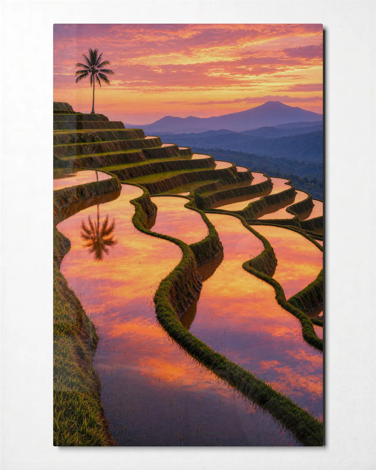 Terraces at Sunset — front view of glass wall art