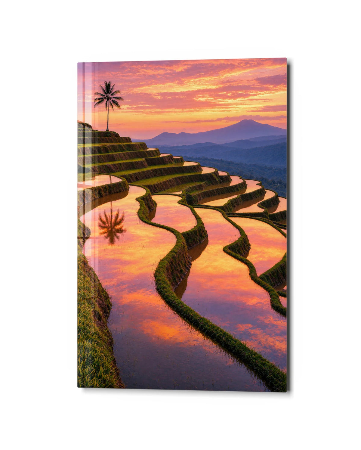 Terraces at Sunset — studio view of glass wall art
