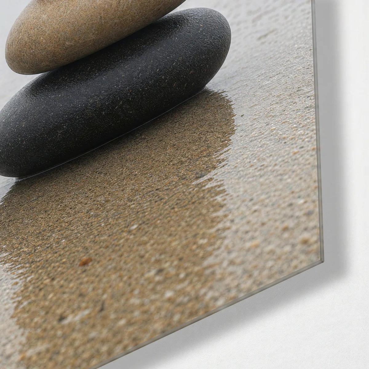 Three Stones Still — corner detail of glass wall art