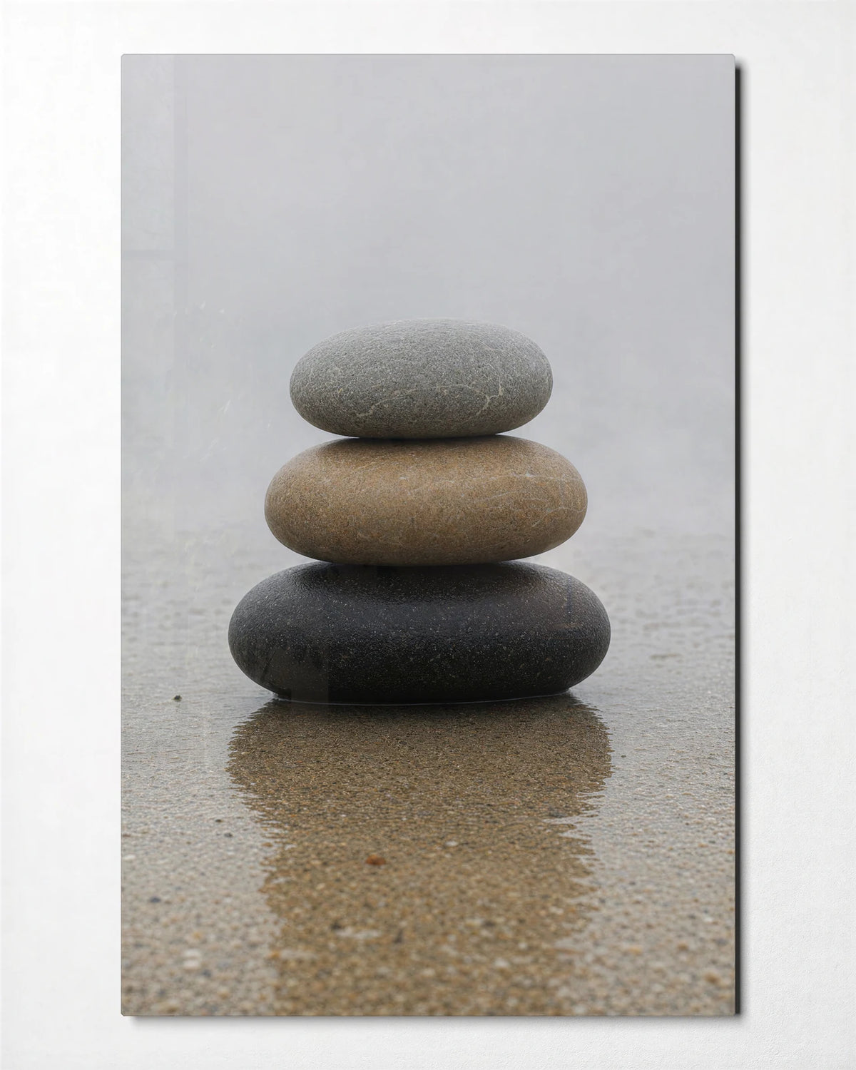 Three Stones Still — front view of glass wall art