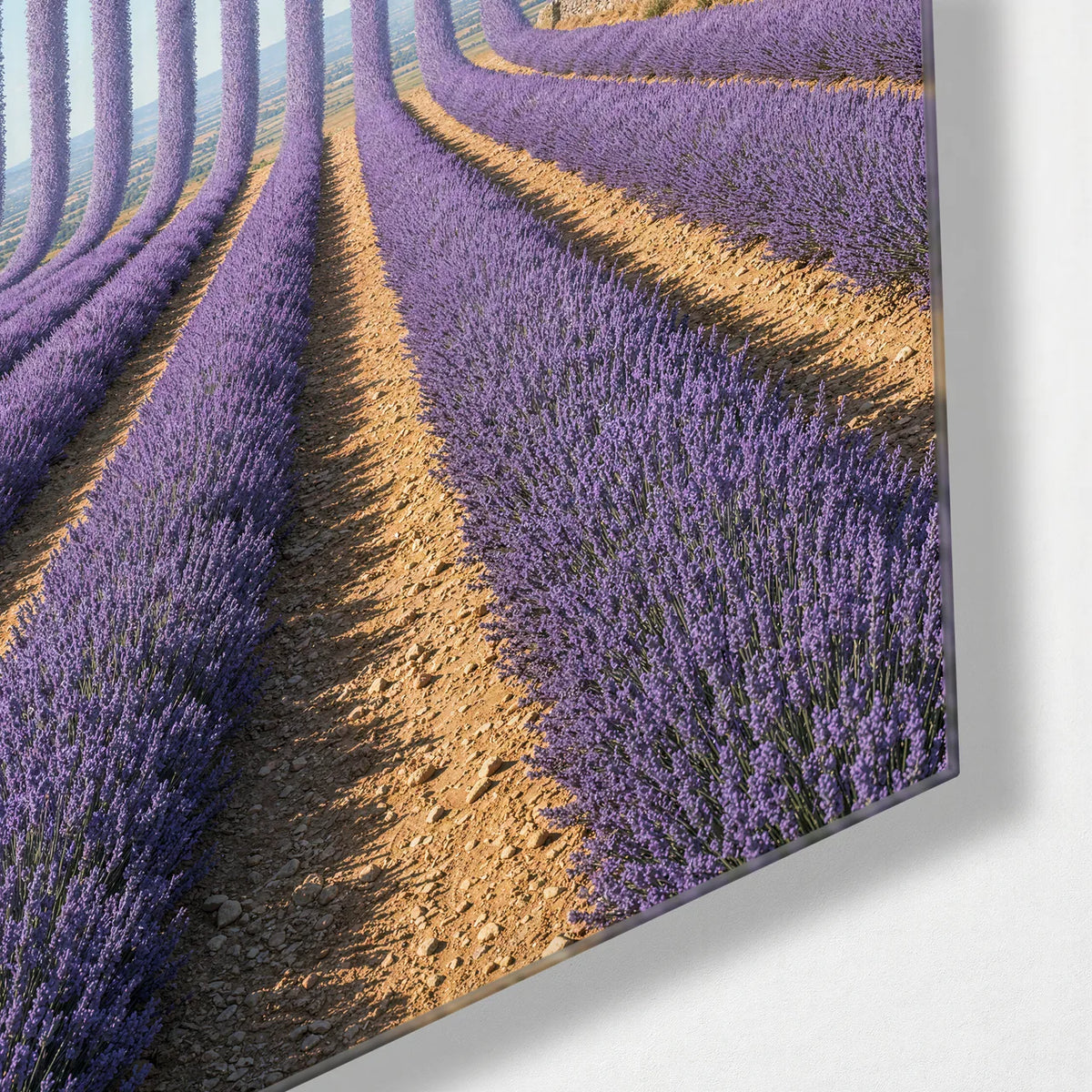 Lavender into the Sky — corner detail of glass wall art