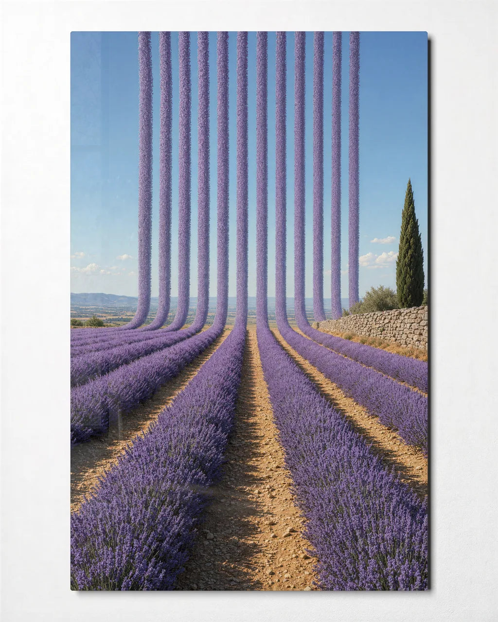 Lavender into the Sky — front view of glass wall art