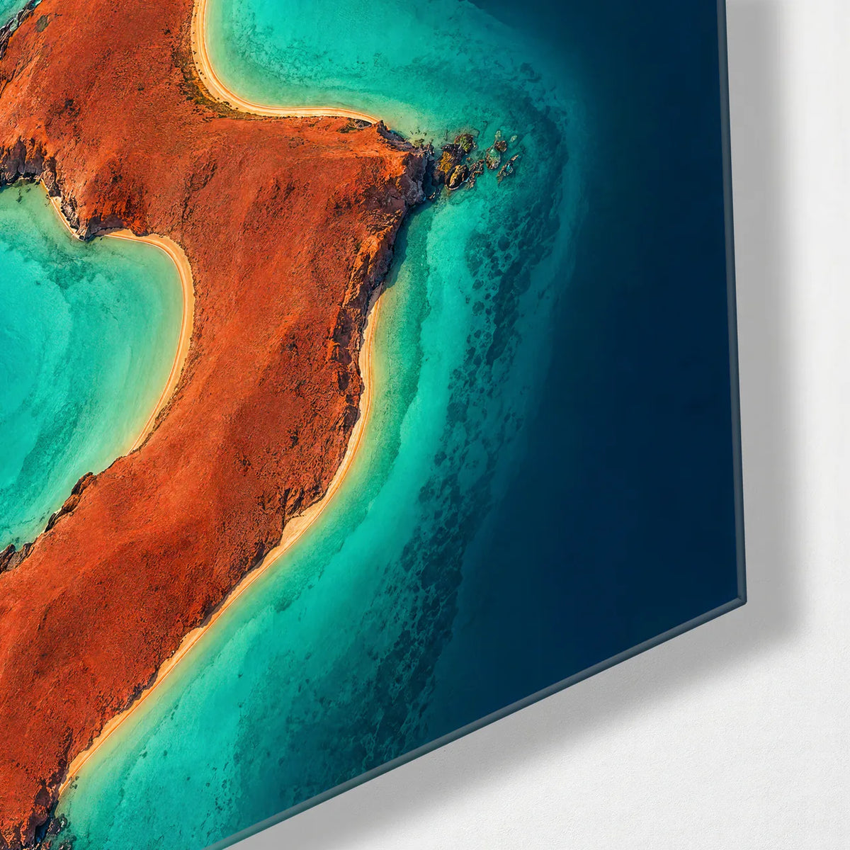Turquoise S Curve — corner detail of glass wall art