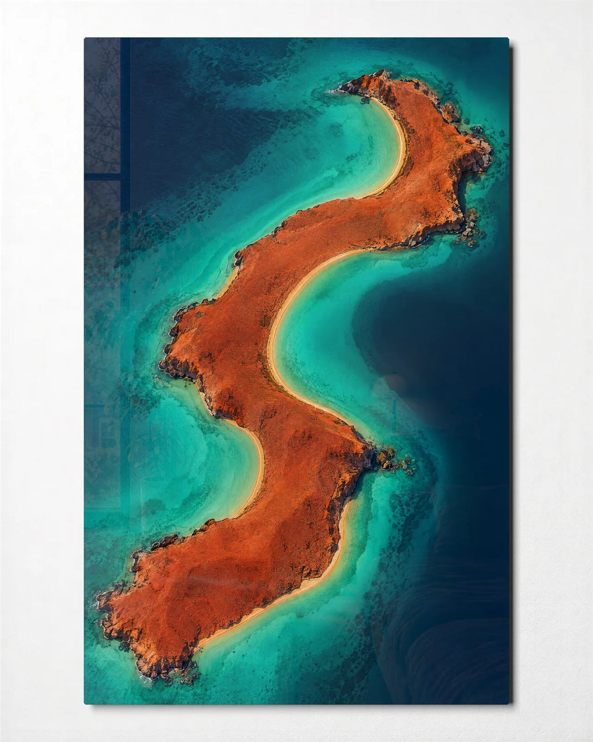 Turquoise S Curve — front view of glass wall art