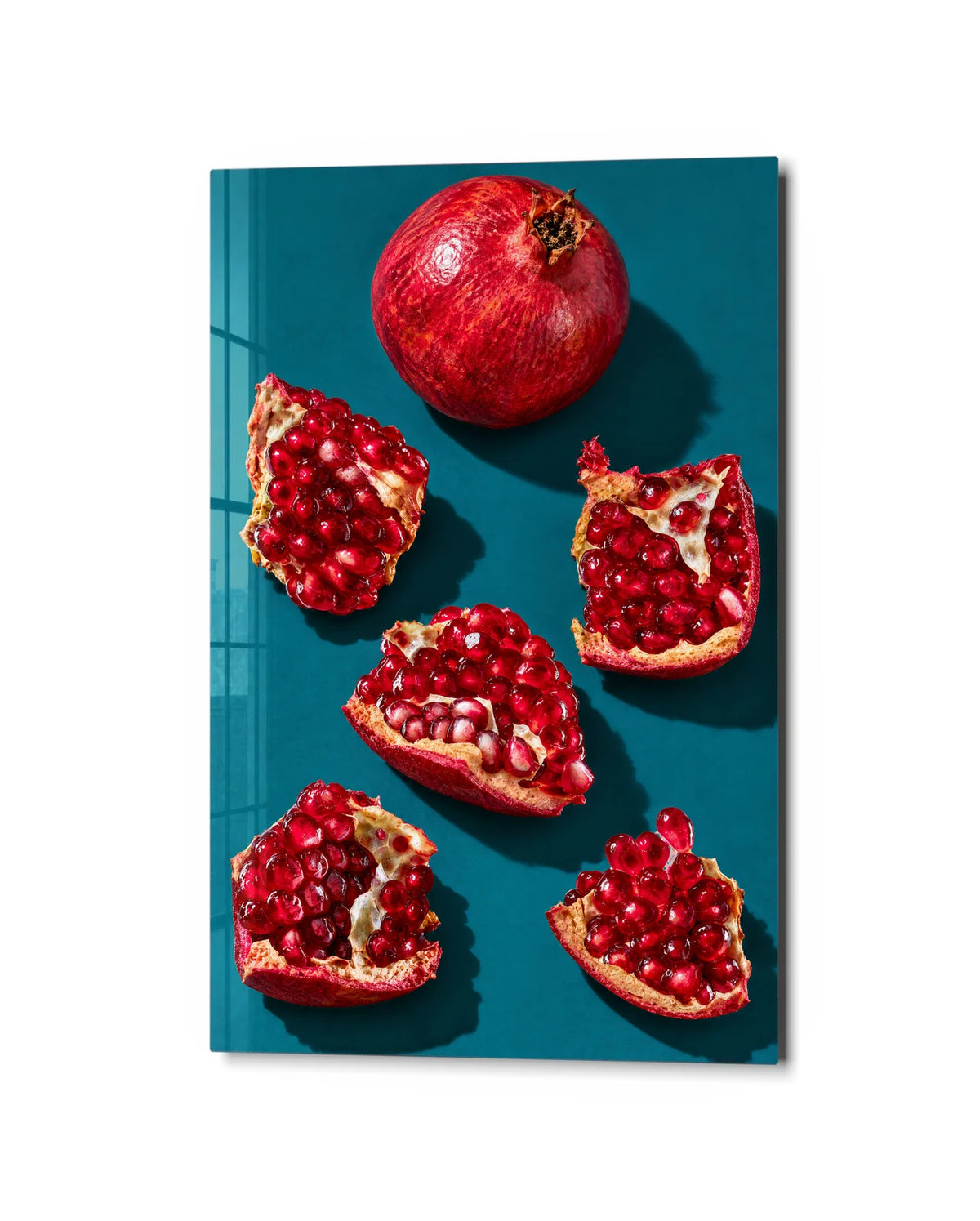 Pomegranate Pieces — studio view of glass wall art