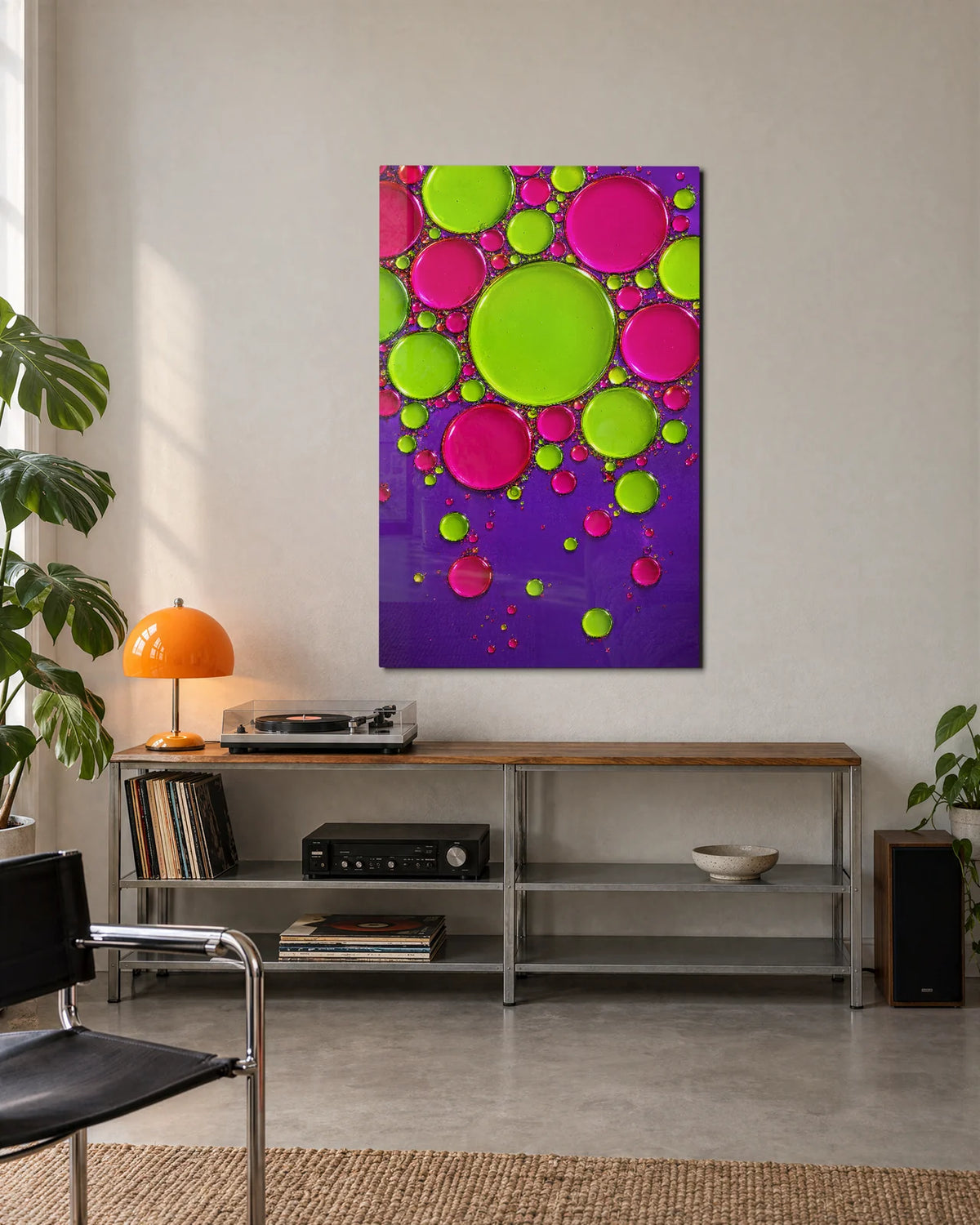 Pink and Lime Drops — shown in a living space