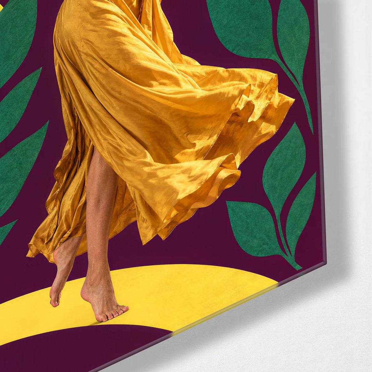 Dance Among Leaves — corner detail of glass wall art