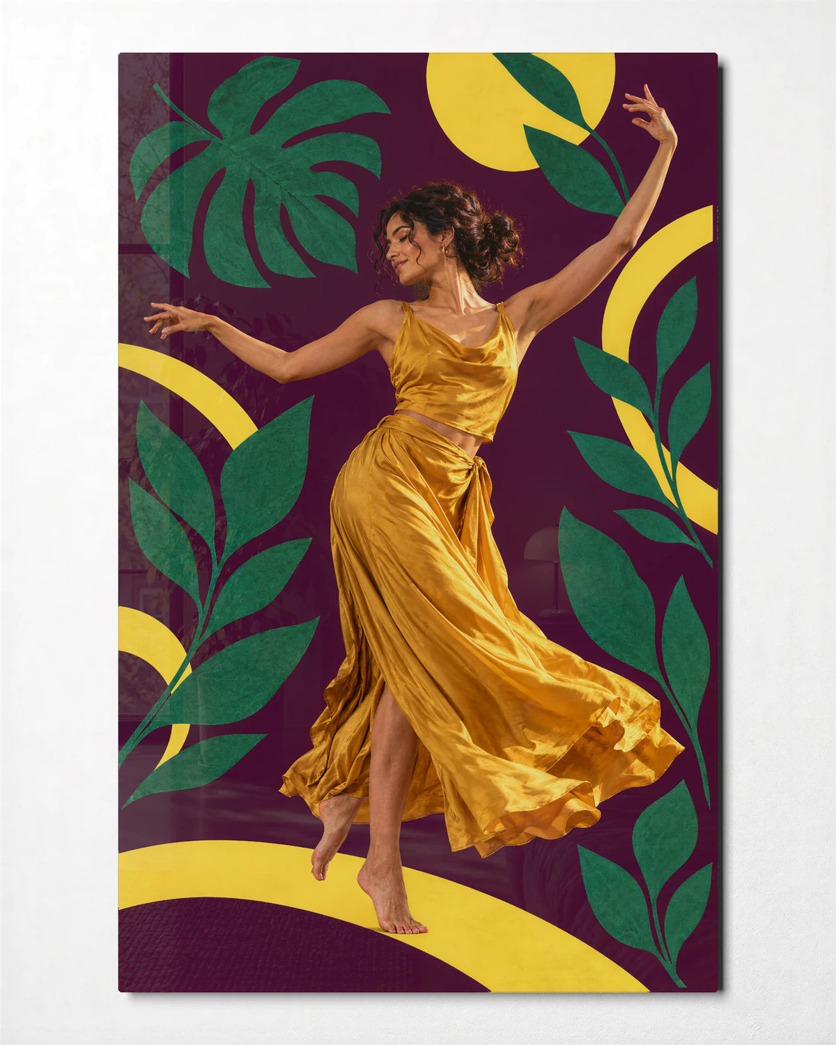 Dance Among Leaves — front view of glass wall art